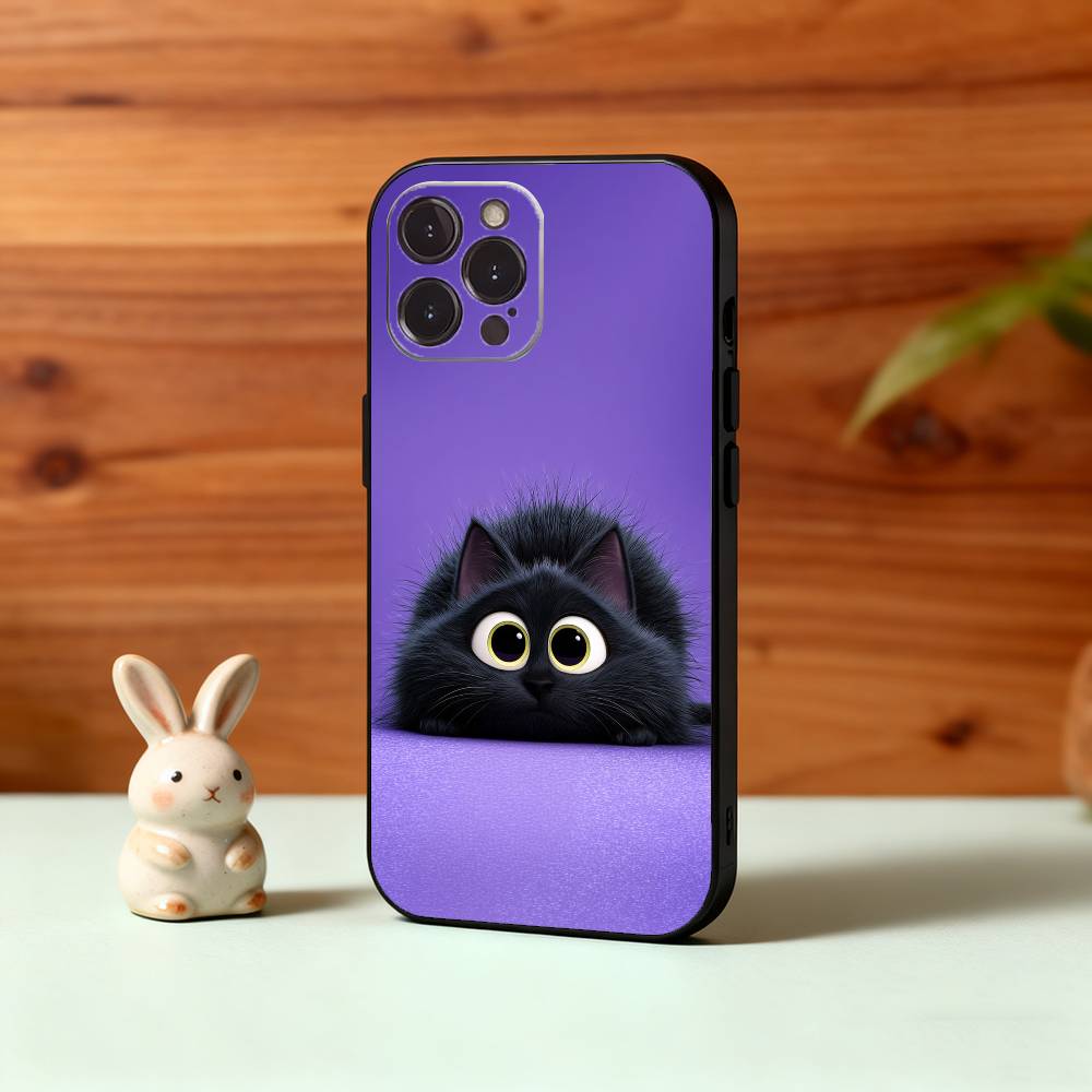 Милый маленький A-Животные Чехол для телефона для iPhone 16 15 14 13 12 11 Pro Max Plus, 5G Мягкий Черный Чехол
