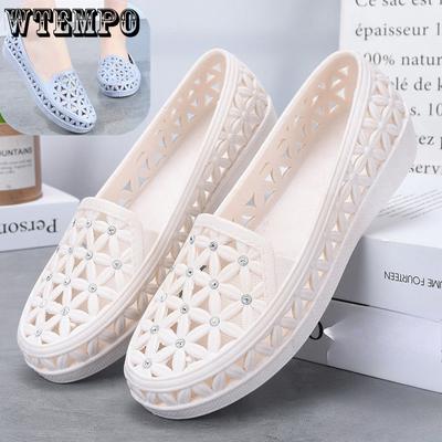 Летние женские сандалии с дырочками на толстой подошве для медсестер, удобные пляжные белые туфли, дышащие и нескользящие