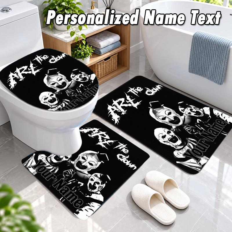 Terrifier Art the Clown Custom Name 3Pcs Flannel Bathroom Mat Set Toilet Rug Personalized Bath Decor