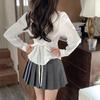 Japanese College Style Sweet Shirt Women New Long Sleeve Cute Design Lace Up Tunic Blouse Autumn Fashion Slim Button Up Clothing