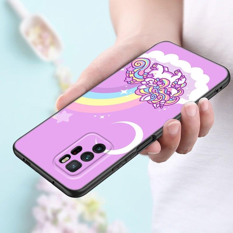 Милый чехол для телефона с мультяшным единорогом для Xiaomi Redmi Note 11 10 9 8 Pro 11T 5G 10T 10S 9S 9T 9i 9C 9A 8T Мягкий черный чехол из ТПУ Funda