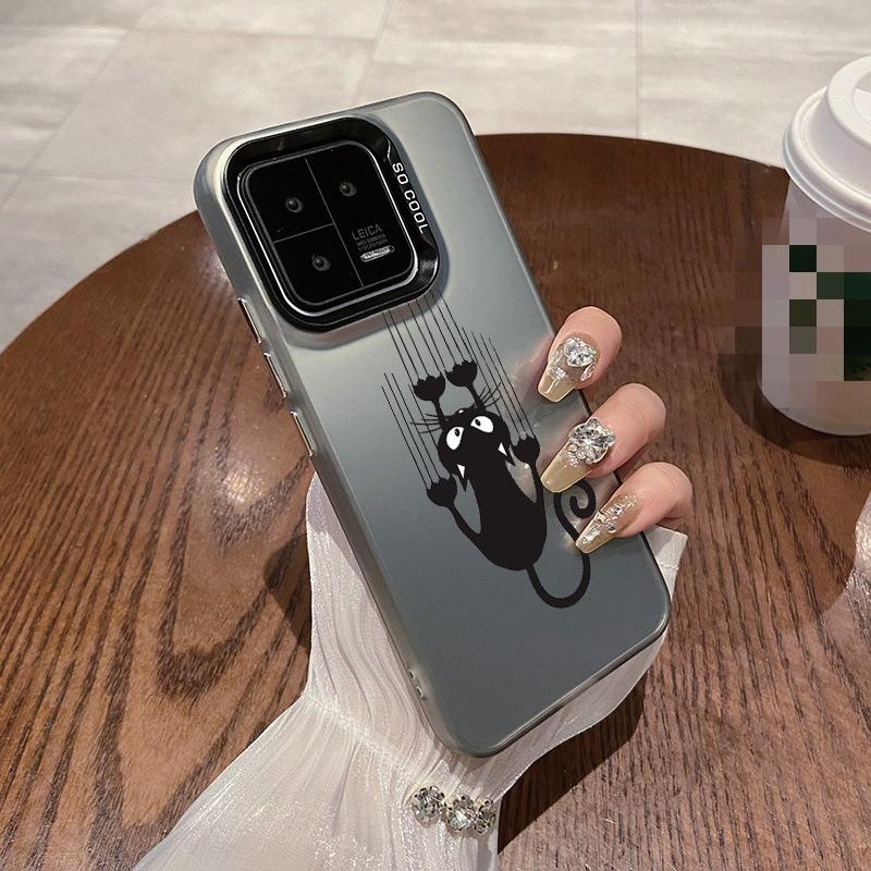 Парный черный чехол для кота для iPhone 16 Samsung A55 A35 M35 S24 Xiaomi Redmi Note 13 Pro 14C Huawei Honor 200 противоударный чехол-бампер для телефона с защитой от царапин