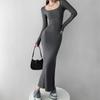 Y2K Sexy Black Dress Women Vintage Wrap Slim Bodycon Long Dresses Party Evening Square Collar Fashion Spring Outfits