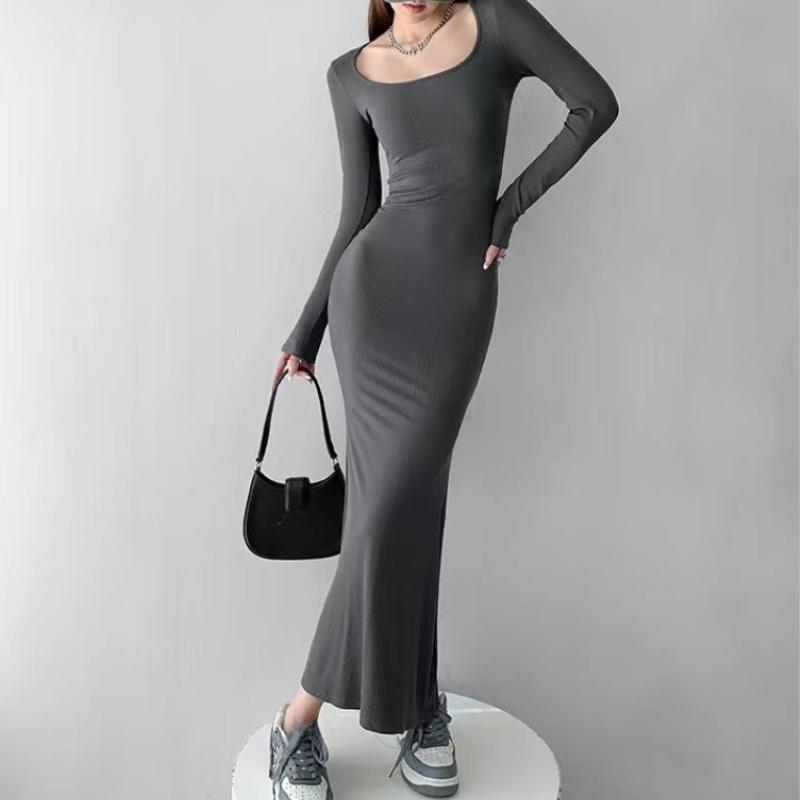 Y2K Sexy Black Dress Women Vintage Wrap Slim Bodycon Long Dresses Party Evening Square Collar Fashion Spring Outfits
