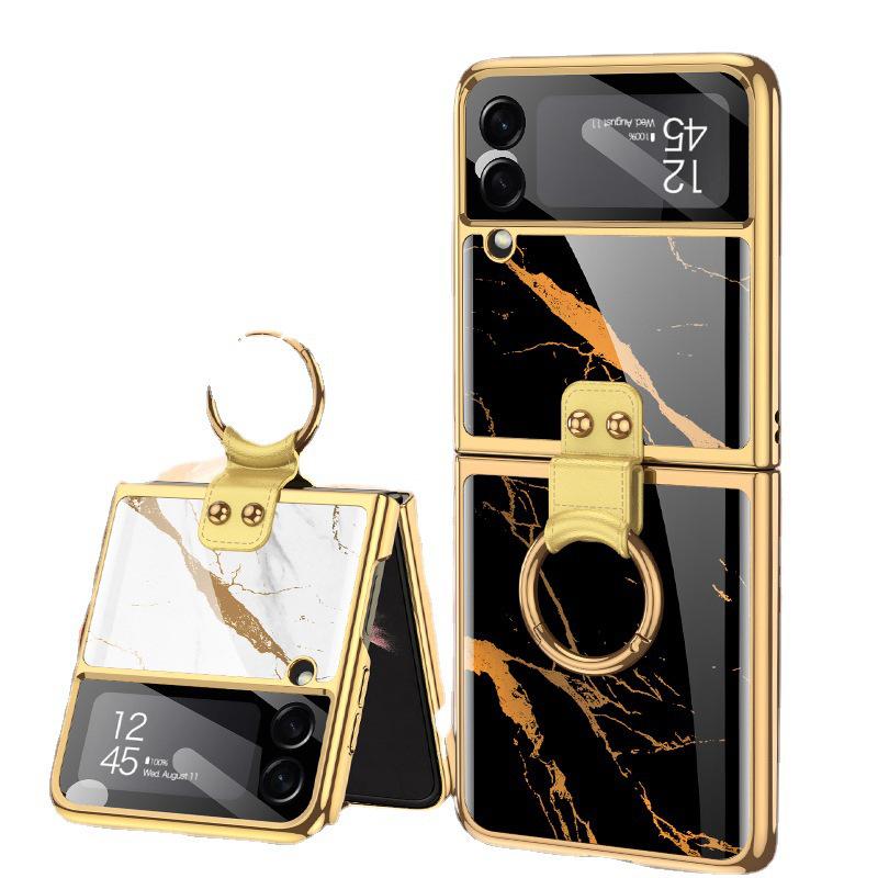 Electroplated Ring Buckle Case with Screen Protector for Samsung ZFlip3 F7110