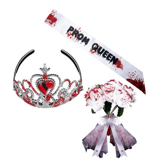 Комплект костюма на Хэллоуин «Призрак невесты» Готическая свадебная одежда с букетом и короной Аксессуары для зомби-наряда для вечеринок и мероприятий