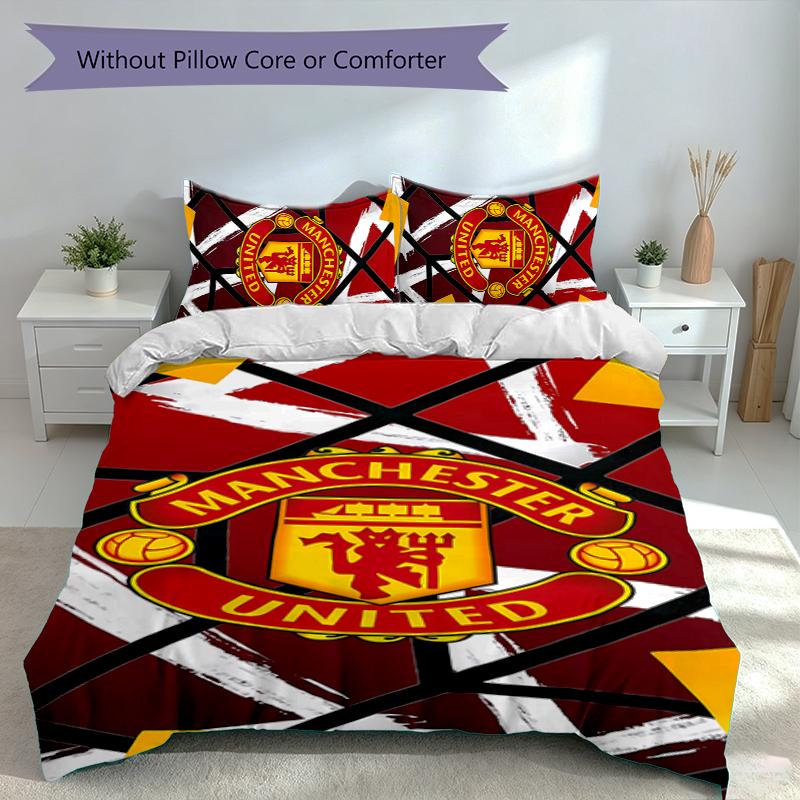 3pcs Manchester United FC logo Duvet Cover Set, Includes 1 Duvet Cover and 2 Pillowcases,Skin-Friendly&Comfortable Fabric,Suitable Bedding Sets