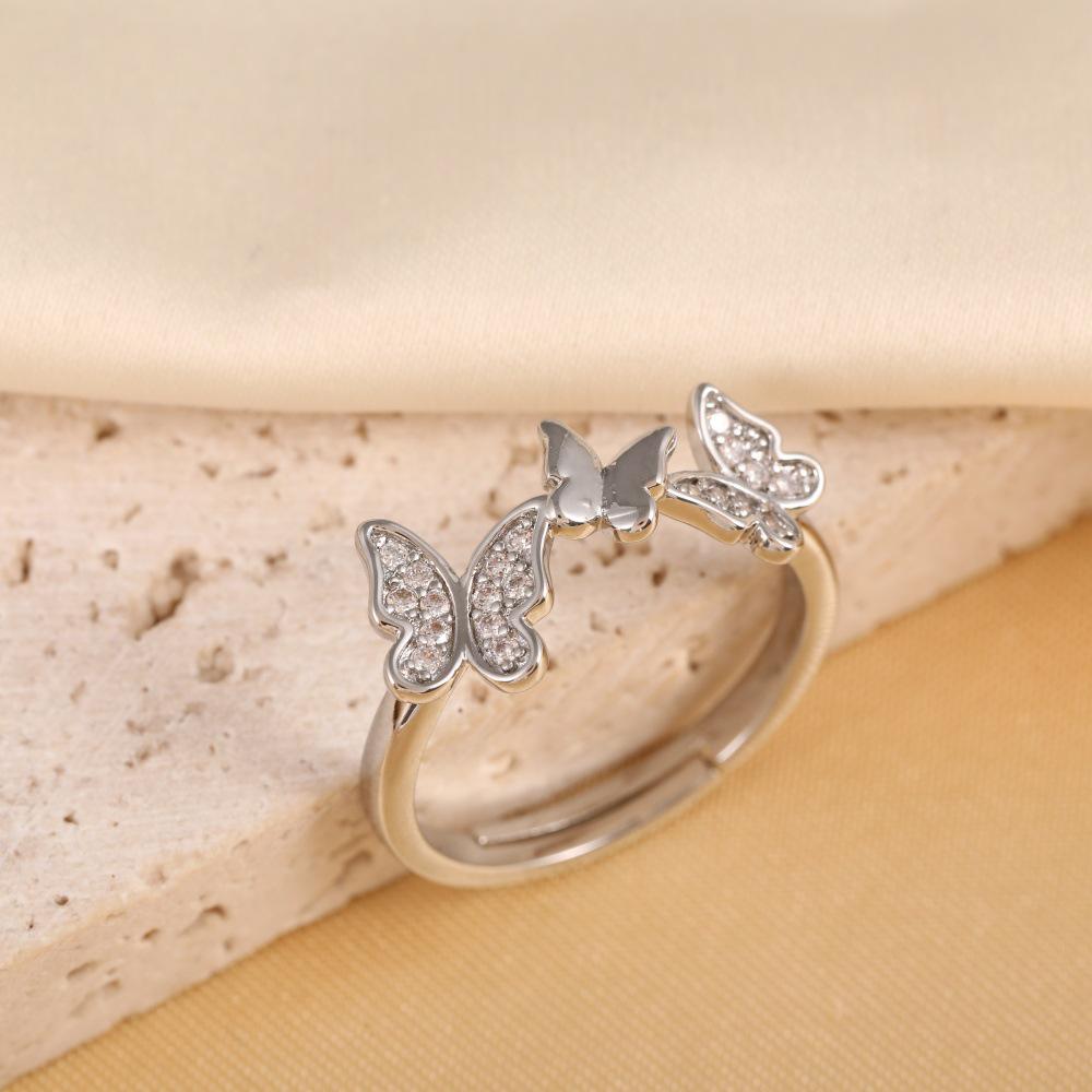 Позолоченное 18K кольцо-бабочка для осветления кожи с инкрустацией цирконами для женщин