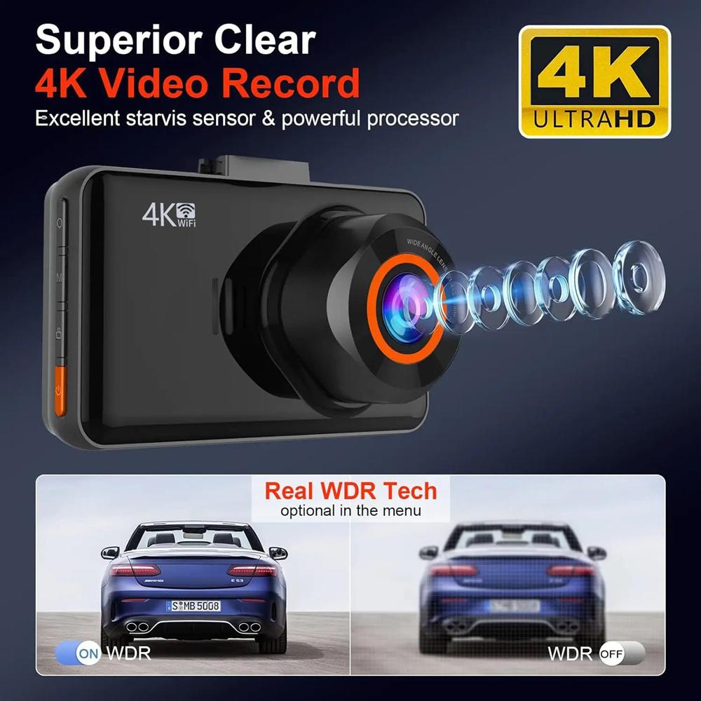 UHD 4K Dash Cam WiFi GPS Mini Car DVR Front and Rear Camera Video Drive Recorder Auto Night Vision WDR 24H Parking Black Box