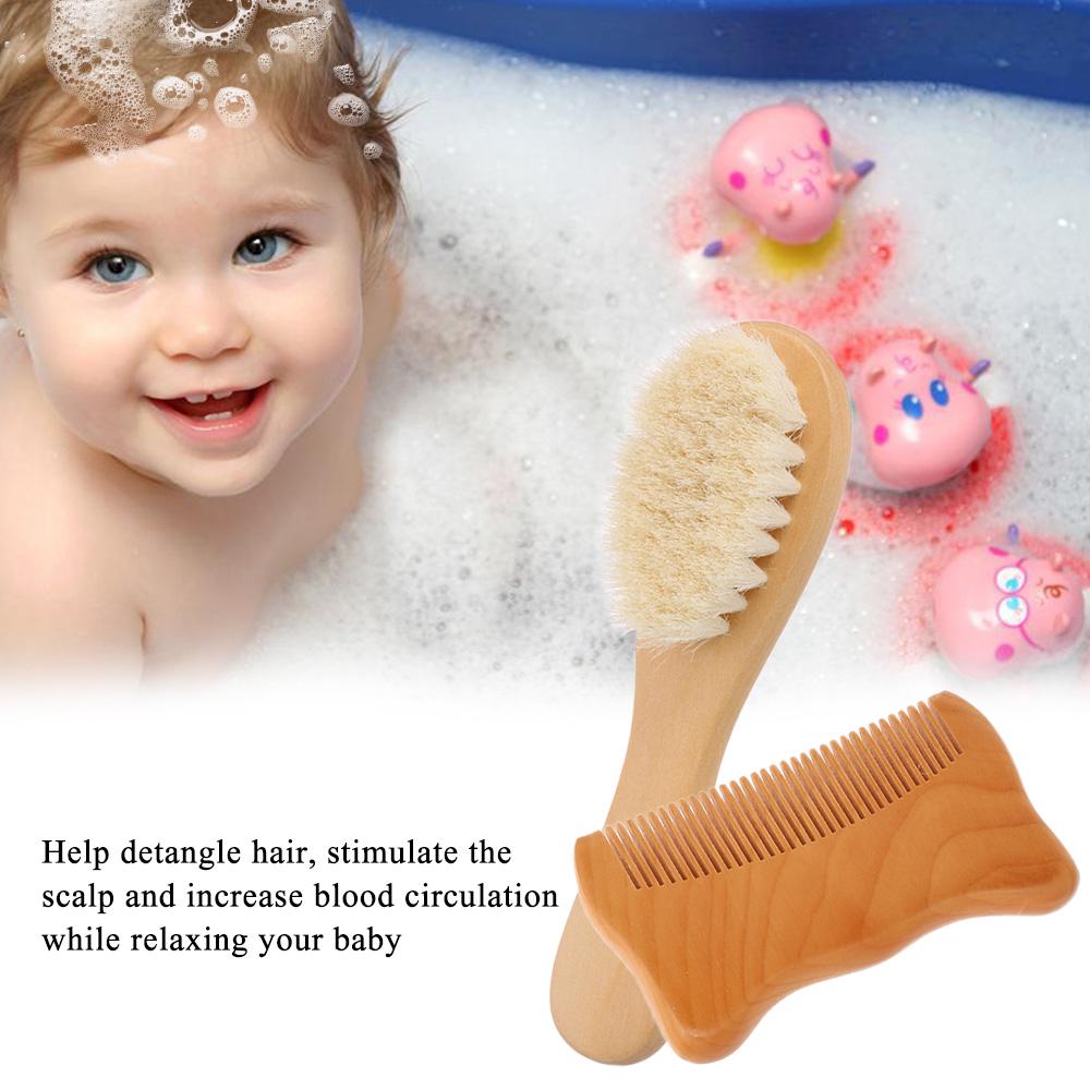 2pcs/Set Baby Hair Brush Comb Natural Wool Wooden Hairbrush Newborn Infant Comb Head Massager Baby