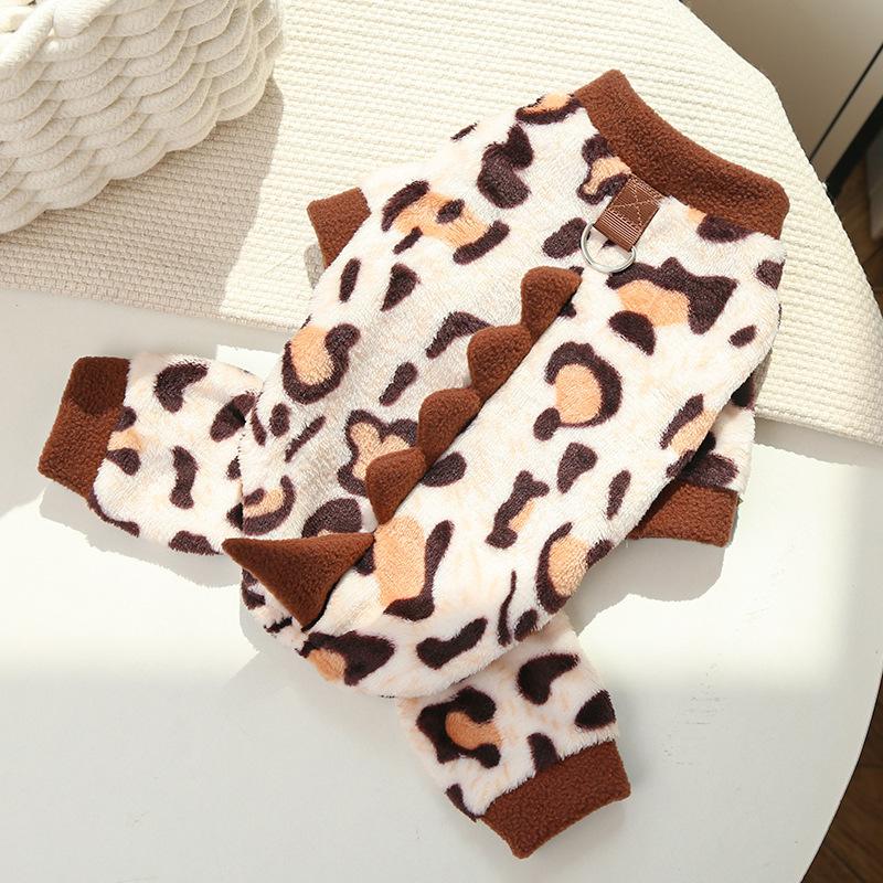 Cat Clothes Warm Leopard Print Dinosaur Four-Legged Dog Clothes Autumn Winter Velvet Clothes Bear Pet Products