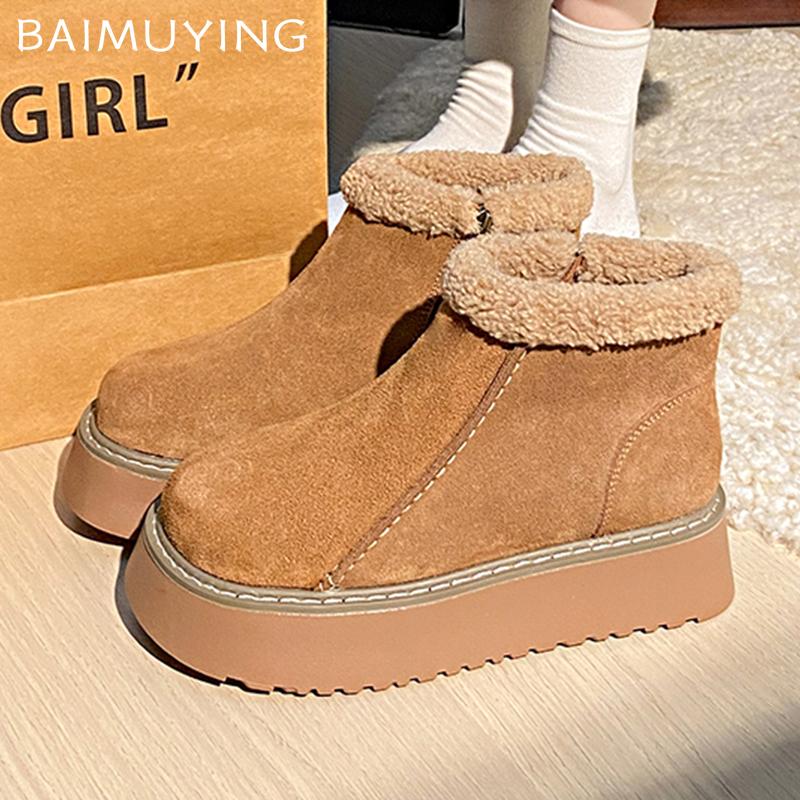 Ботильоны женские на меховой платформе, замшевые туфли на плоской подошве, модная теплая обувь для женщин, тренд 2025 года, новые зимние повседневные теплые женские зимние ботинки для прогулок