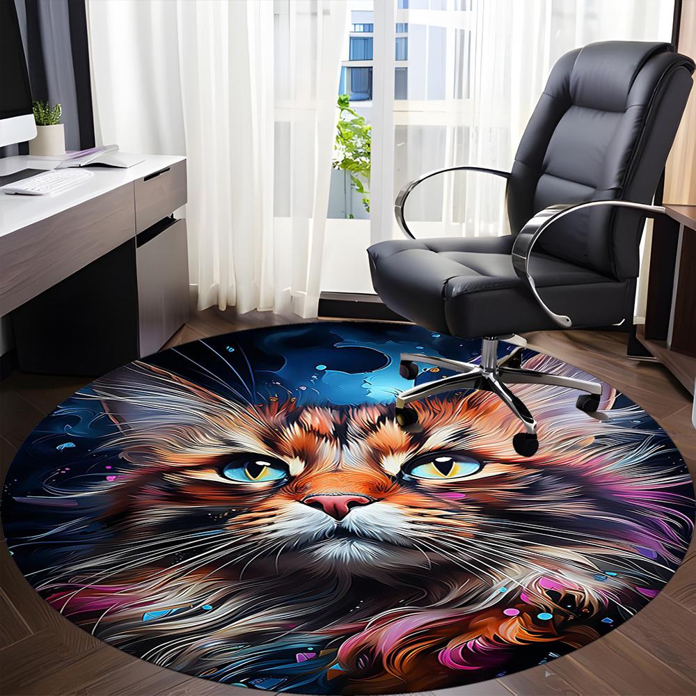 1PCFeline Whiskers Office Round Area Rug,  Mat Suitable For Office, Under Office Chairs Bedroom Living Room Home Decor, Room Deco
