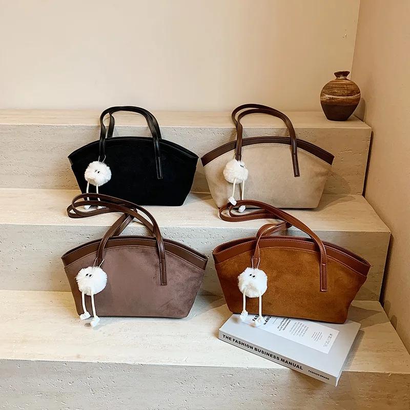 Однотонная сумка из искусственной замши для женщин, повседневная сумка большой вместимости, модная строчка