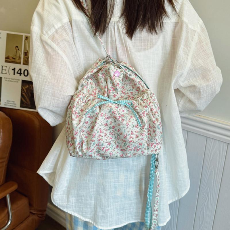 Women's Floral Print Crossbody Shoulder Bag Fashion Washable Fabric Pink Flowers Small Backpack for Casual & Special Occasions CLE