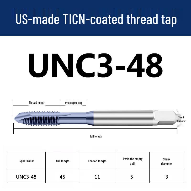Машинный метчик Jundingying TICN с покрытием UNC 3-48, с винтовой канавкой