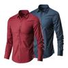 Men Shirt Turn-down Collar Long Sleeve Single-breasted Solid Color Stretchy Slim Fit Soft Breathable Plus Size Formal Business Style