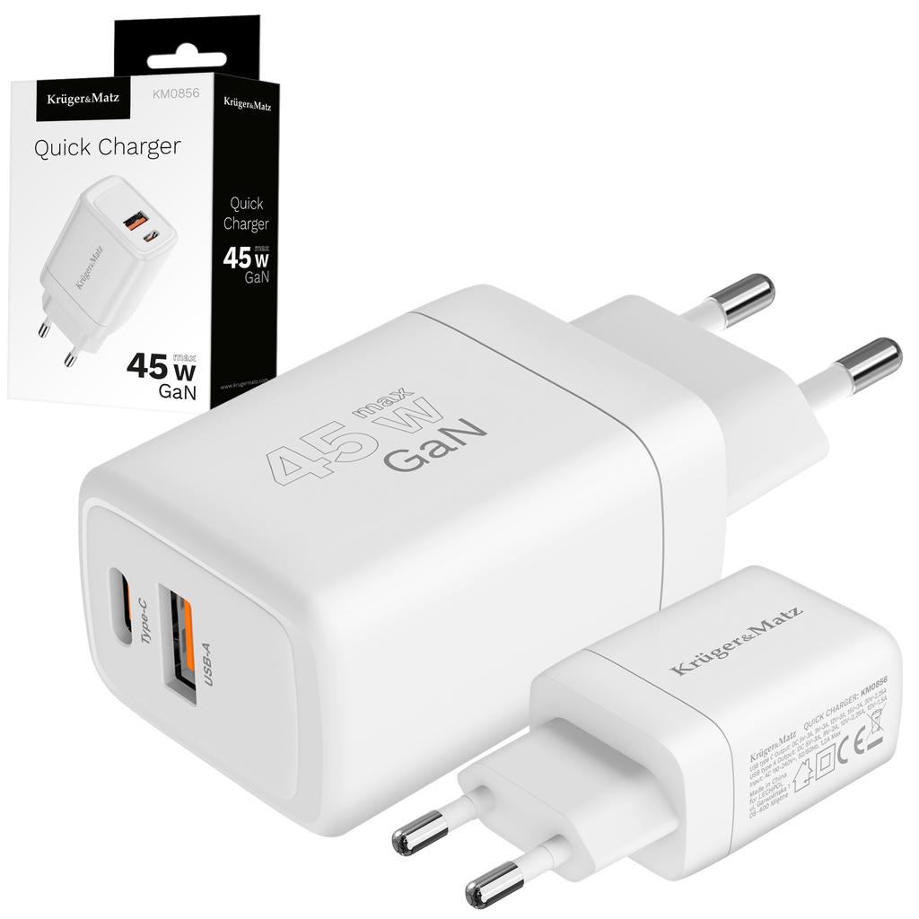 GAN 45W Power Delivery Quick Charge Kruger&Matz Fast Charger