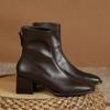 Chunky Women Ankle Boots Mid Heels Square Toe Retro Leather Shoes 2025 Trend Designer Goth Pumps Winter Chelsea Botas De Mujer