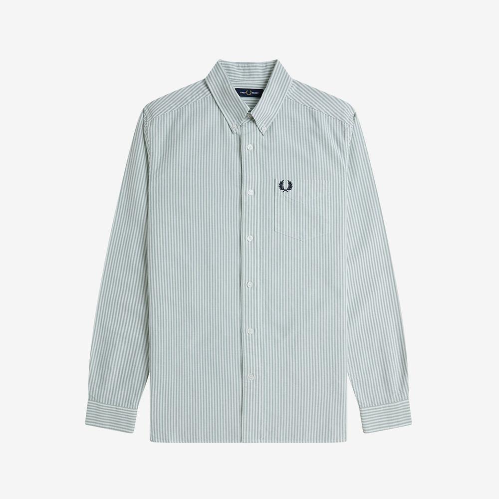 Fred Perry [Острая] Рубашка Оксфорд в полоску с длинным рукавом - Лавровый лист/Снежно-белый Afpm2531736-Z92