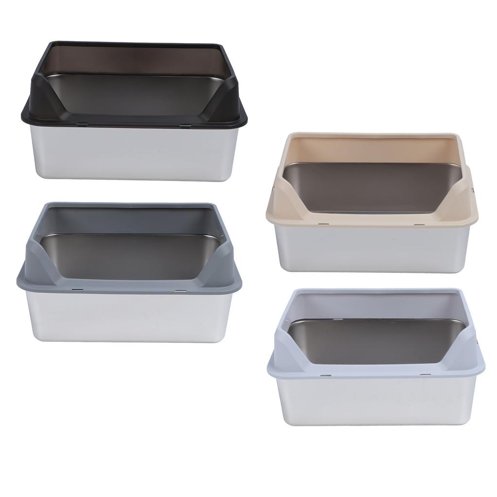 Туалет для кошек из нержавеющей стали с верхним входом, защитой от брызг, большим высоким бортиком и совком