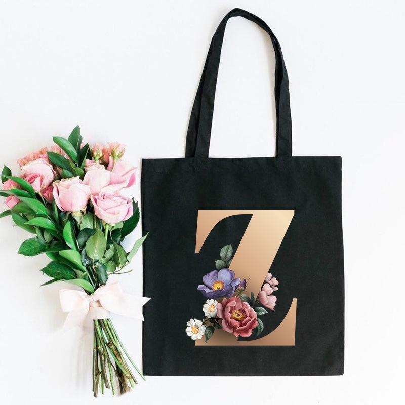 Холщовая сумка-тоут с цветочным письмом и шрифтом ABCDEFG, повседневная сумка-шопер с эко-цветами большой вместимости, сумки на плечо в стиле Харадзюку