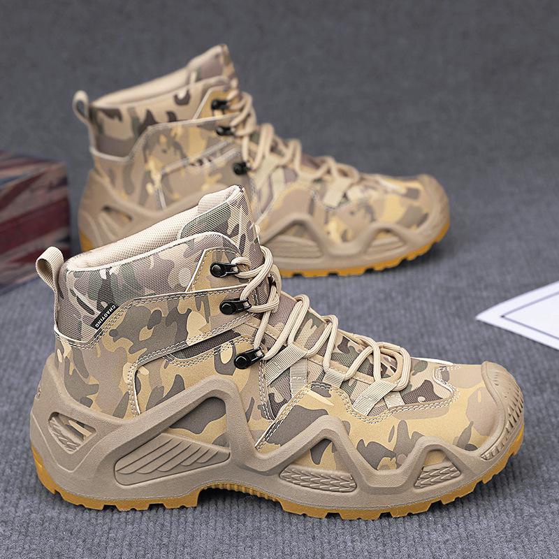 Men's Camouflage Oxford Waterproof Tactical Boots - Non-Slip, Large Size (45, 46) for Outdoor Rock Climbing & Hiking.