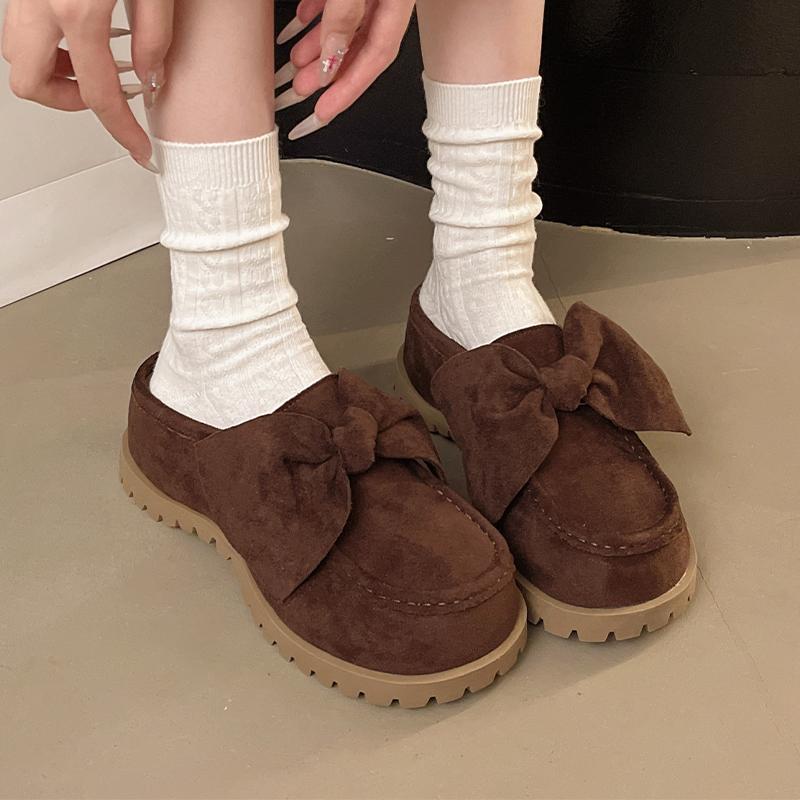 Fashion Bow Flats Women Mules Shoes Platform Suede Slingback Slippers Fashion Dress Sandals 2025 Casual Cozy Designer Zapatos De Mujer