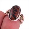 Natural Mahogany Red Obsidian Gemstone 925 Solid Silver Two Tone Ring S.6.5 n6I84