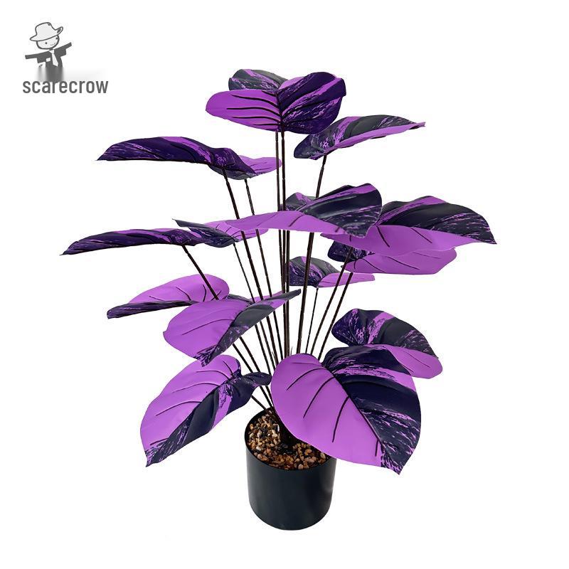 Luxurious Purple Peach Leaf Artificial Bonsai - Dark Style Green Plant for High-End Living Room Decor