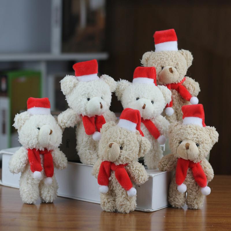 Cute Blushing Christmas Bear Plushie Mini Teddy Ornament Soft Short Plush Toy For Bags And Accessories