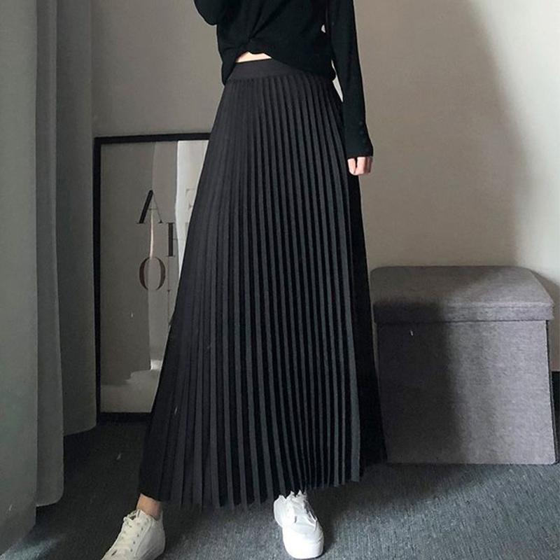 Плиссированные юбки А-силуэта женские корейские модные элегантные длинные женские юбки-фалды с высокой талией синие макси-юбки