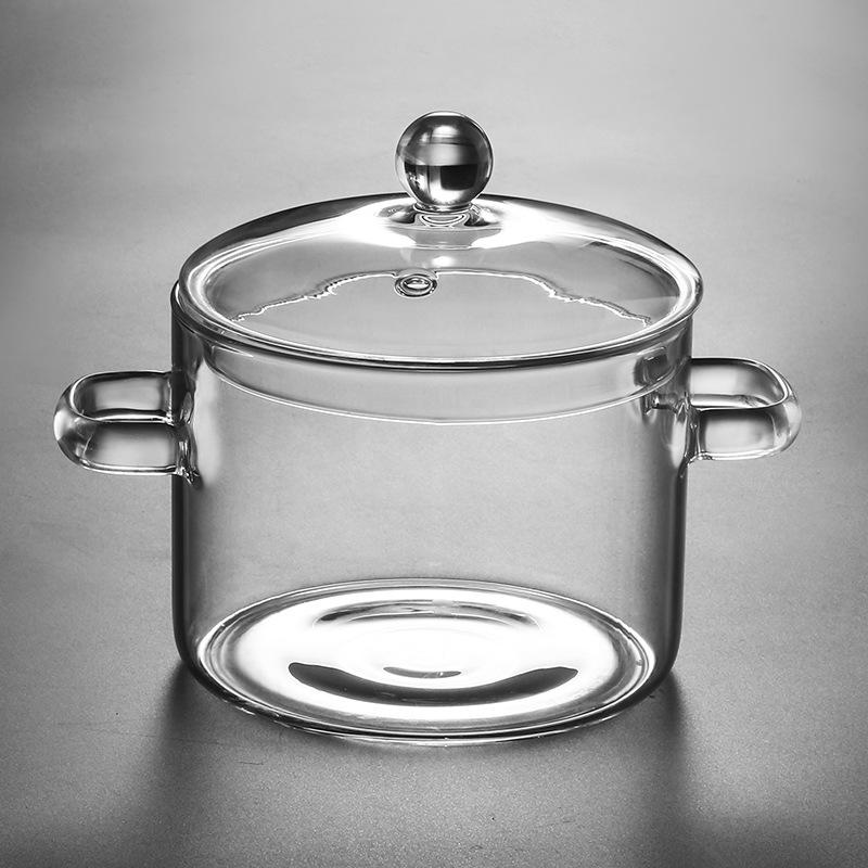 Transparent High-Temperature Glass Pot for Soup, Stews, and Noodles - Suitable for Electric, Ceramic Stoves, and Open Flame Cooking