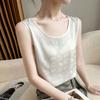 Acetate Satin Round Neck Printed Vest for Women In Summer Simple Smooth and Versatile Sleeveless Suspender Soft and Comfortable Top