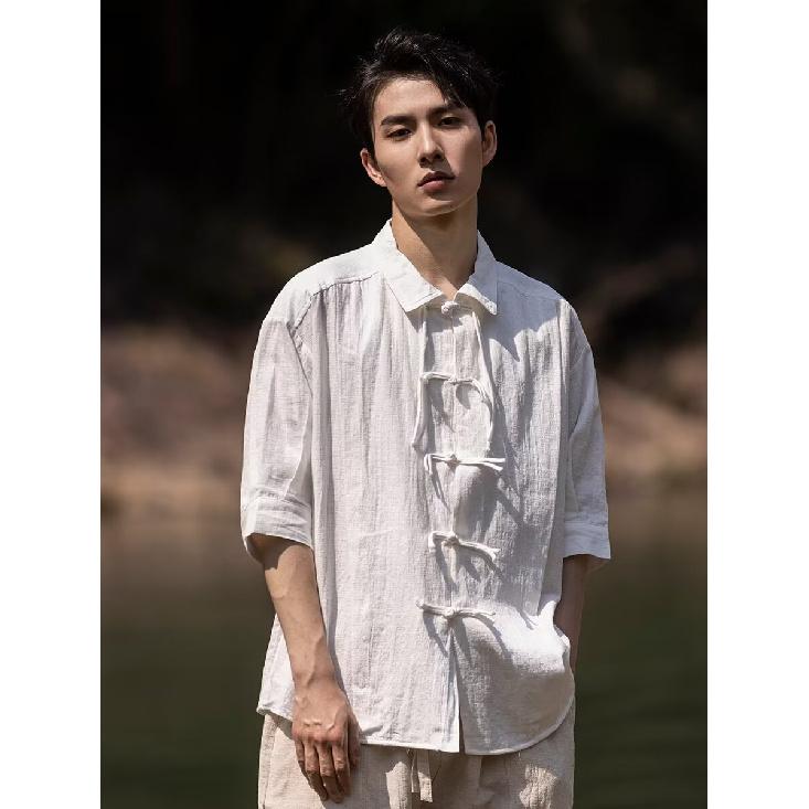 Новая рубашка с длинными рукавами в китайском стиле с застежкой на пуговицы для мужчин, весенние и осенние модели, свободная рубашка в стиле Тан, высококачественный даосский халат ханьфу