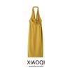 Fashion Wind 2024 Autumn New Women's Clothing Stylish Ruched Hanging Collar Mid Length Long Length Dress 4437161