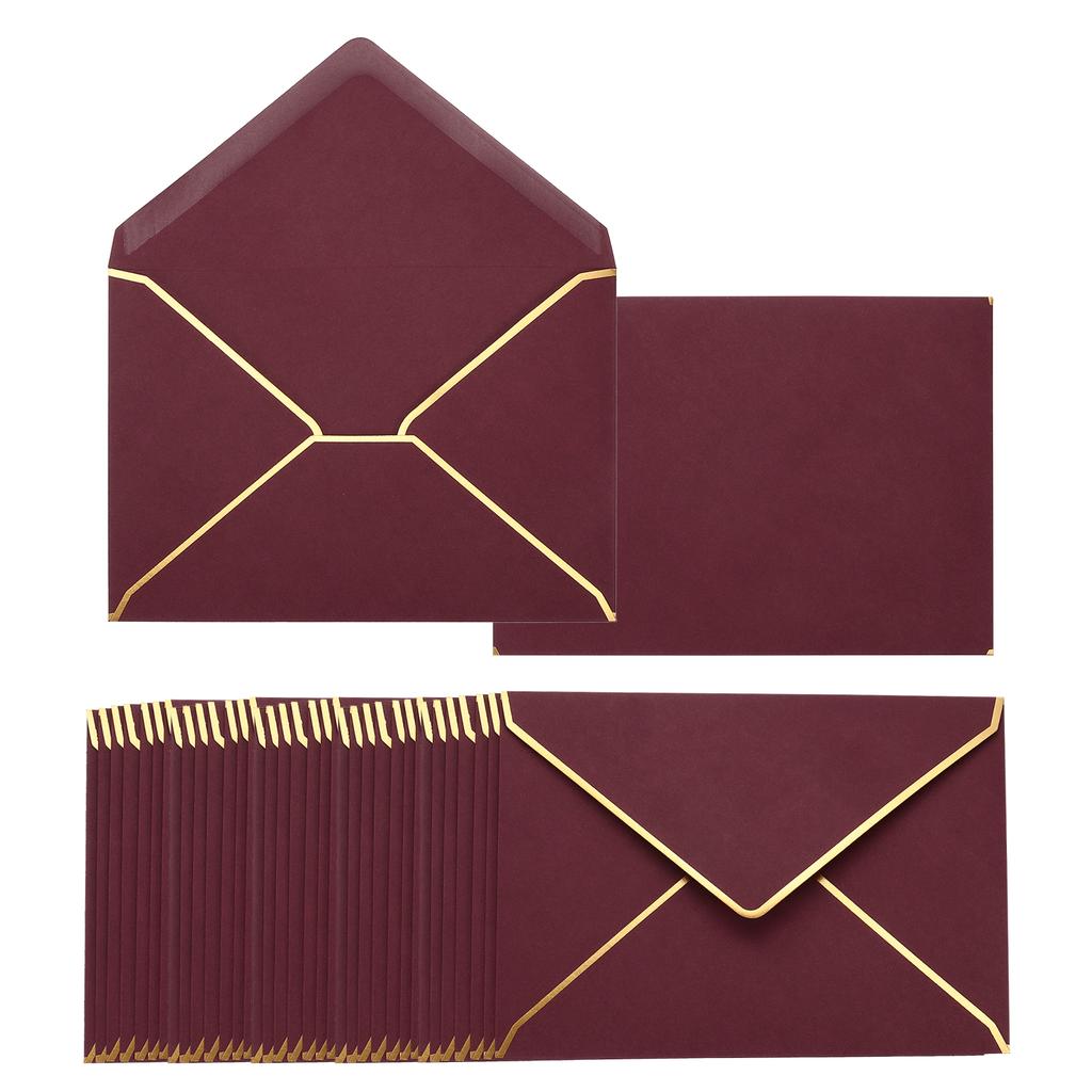 200Pcs A7 Envelope with Gold Border Christmas Envelopes for 5x7 Card V Flap Envelopes for Office Wedding Gift Cards Invitation