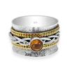 Natural Citrine Clarity Meditation Spinning Ring With 2 Brass And 1 Sterling Silver Spinners Ring Hammered Twisted Band Ring