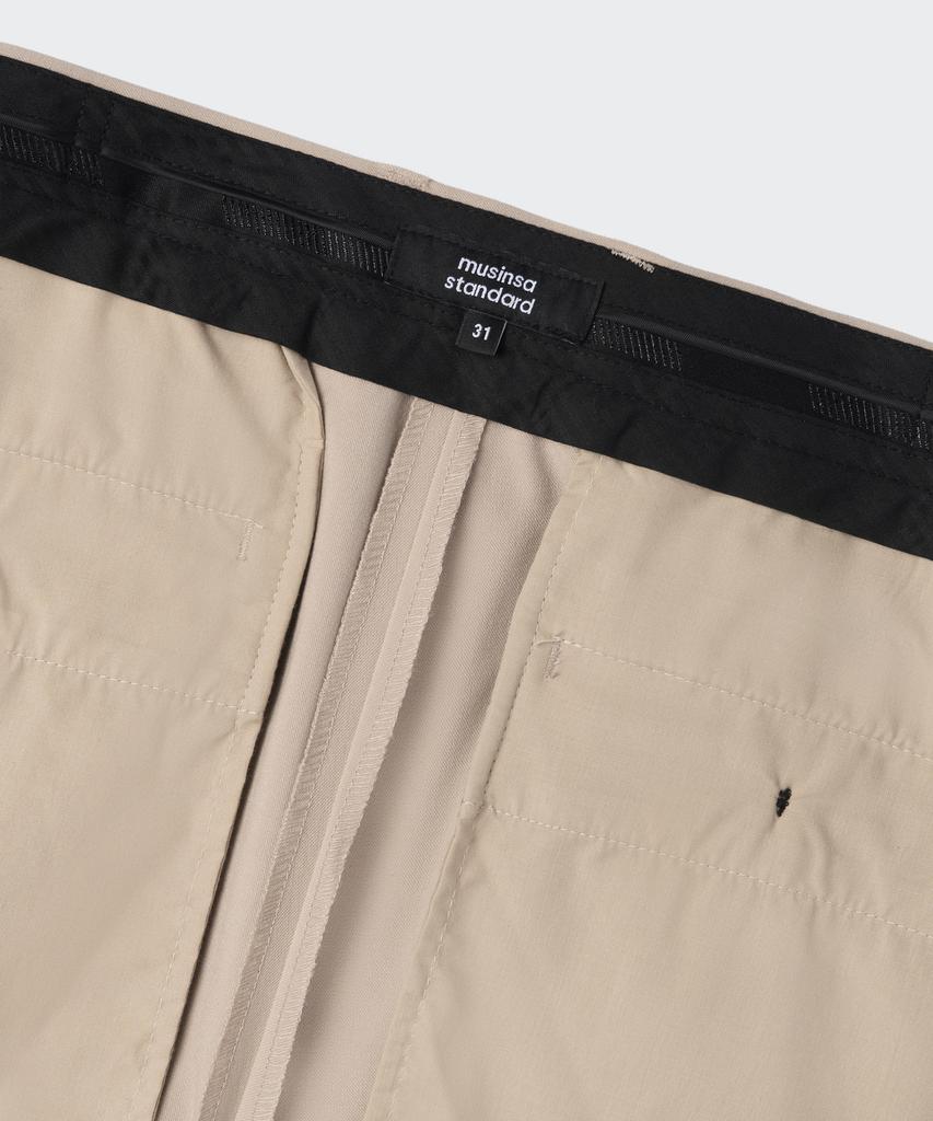 MUSINSA STANDARD Semi-Wide Hidden Elastic Waist Slacks [Beige]