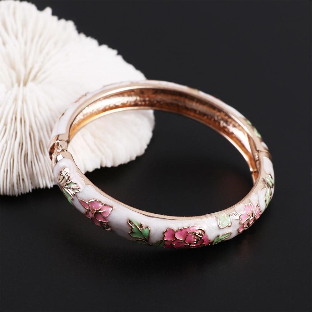 Ethnic Gifts For Women Girl Peony Cloisonne Enamel Filigree Bracelet Accessories Jewelry Bangles