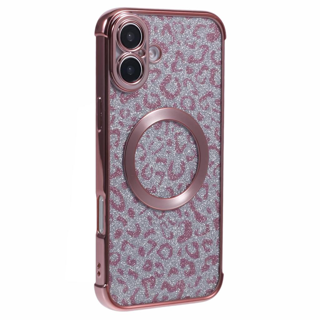 For iPhone 16 Plus Case Compatible with MagSafe Sparkly Leopard Print Clear TPU Phone Cover