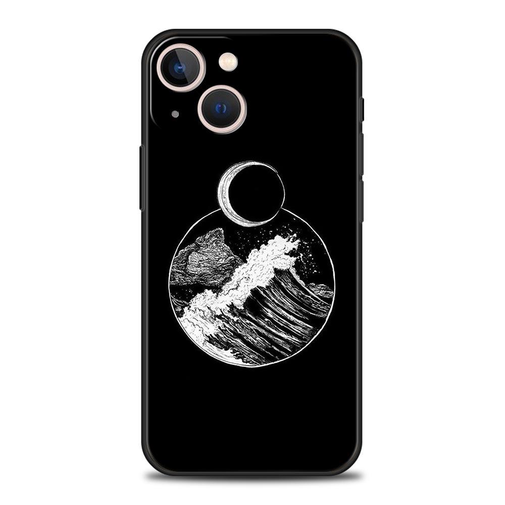 Couple Black and White Love Sun Moon Luxury Phone Case For iPhone 13 15 14 12 11 Pro MAX XR X SE XS 7 8 Plus Silicone Cover