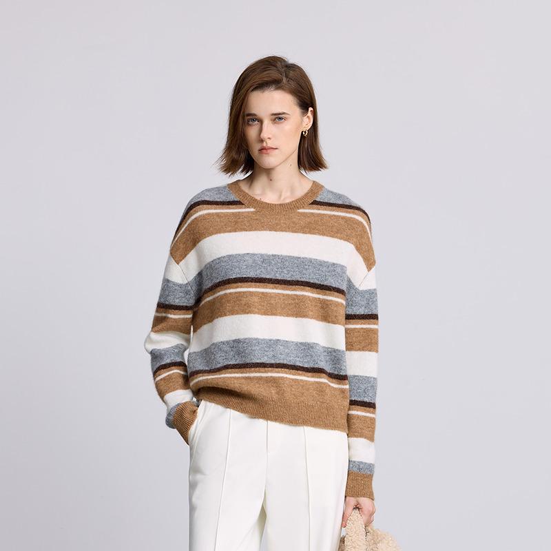 LILY contrasting striped thick knit sweater for women