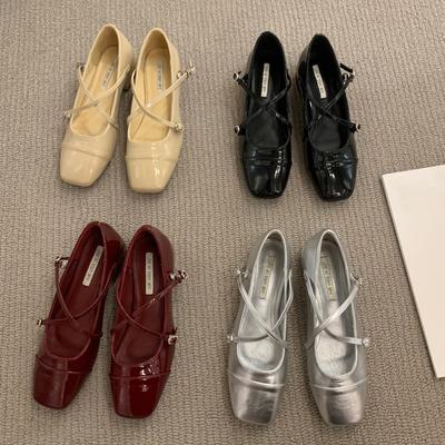 Туфли Мэри Джейн Женские Ретро Среднего Каблука Женские Одиночные Туфли Мягкие Удобные Красные Балетки