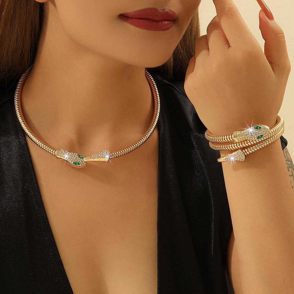 Эпатажный Панк Ближневосточный Металлический Набор Choker и Браслет в Форме Змеи с Алмазами для Женщин, Продается Отдельно