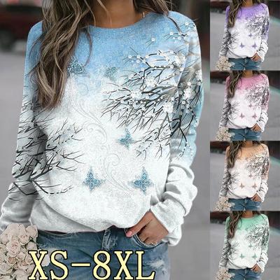 Женские топы весна-осень 2024 года с длинными рукавами, удобные, универсальные, с принтом, с круглым вырезом, XS-8XL