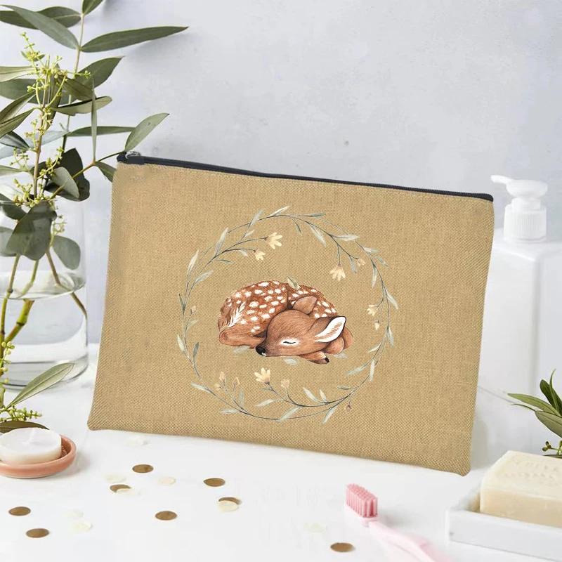 Kawaii Animals Makeup Bag Women Office Supplies Stationery Storage Travel Cosmetic Organizer Eco Canvas Toilet Bags for Ladies