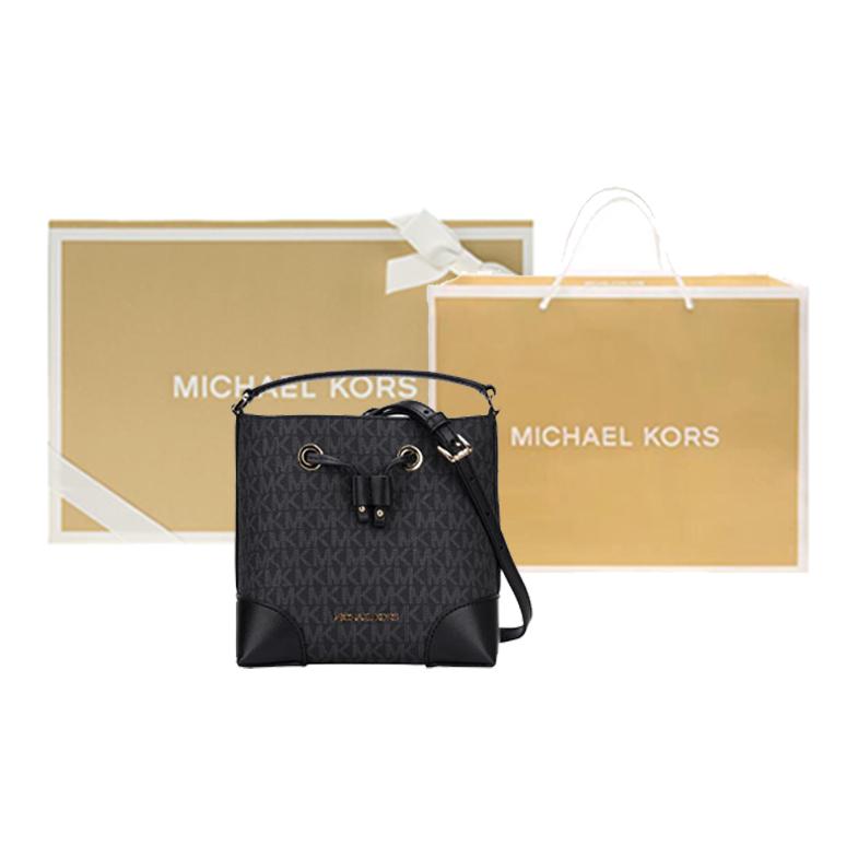 Michael Kors MK Mercer 18 Классическая сумка-ведро с монограммой и завязками Холщовая Женские сумки Черный 35F2GM9M1B-BLACK