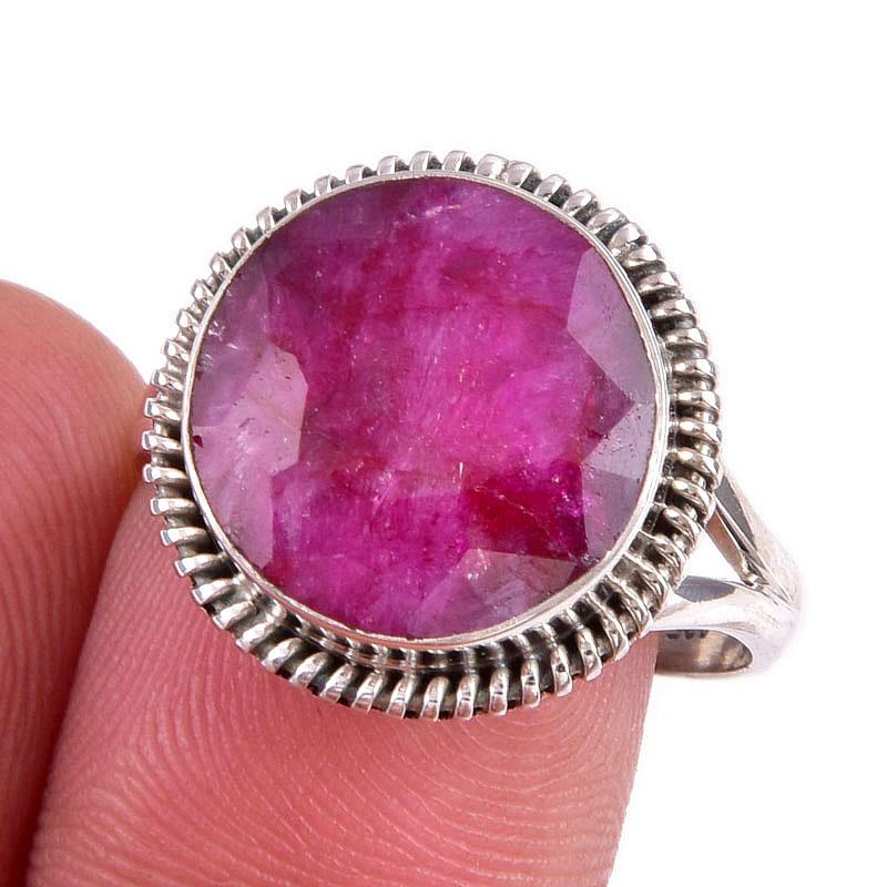 Red Ruby(Simulated) Gemstone Handmade 925 Sterling Silver Gift Ring S.8.5 L4L94