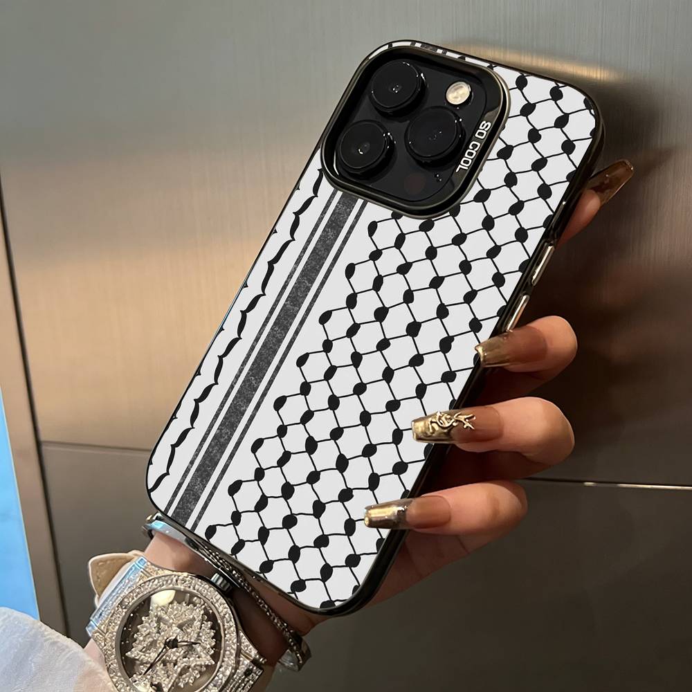 Чехол для телефона с палестинским кеффией для iPhone 17, 16, 15, 14, 13, 12, 11 Plus Pro Max Цветной серебристый чехол для телефона